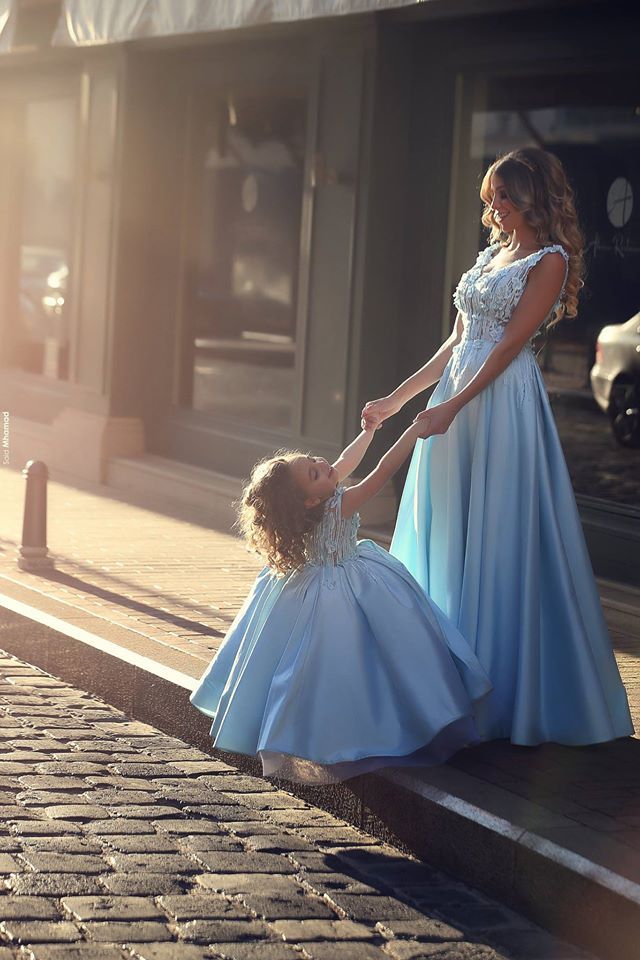 Flowers Straps A-line Mother And Daughter Prom Dress UK Ball Gown BA4321