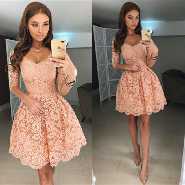 Beautiful Half Sleeve Lace Short Homecoming Dress UK BA6953