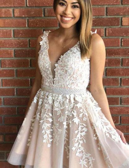 Luxury Sleeveless A-Line Appliques V-Neck Short length Prom Dress UK UK