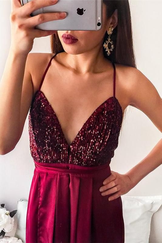 Sequins Lace Appliques Halter Prom Dress UKes UK Side slit Mermaid Sleeveless Evening Dress UKes UK