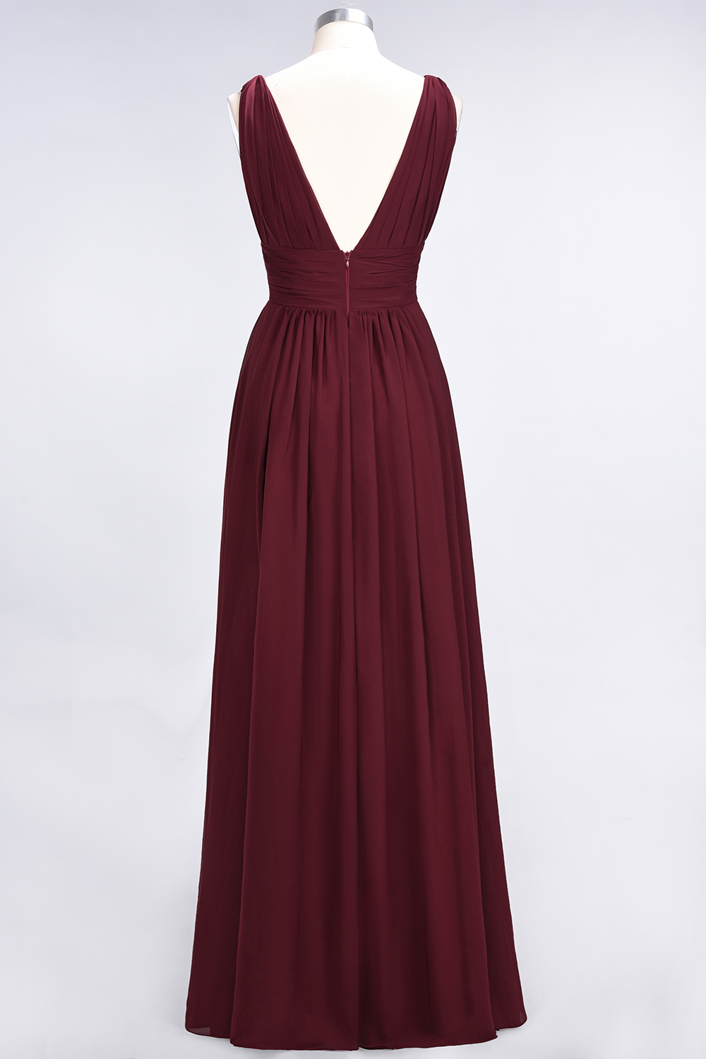 A-Line Chiffon V-Neck Sleeveless Long Bridesmaid Dress UK with Ruffle