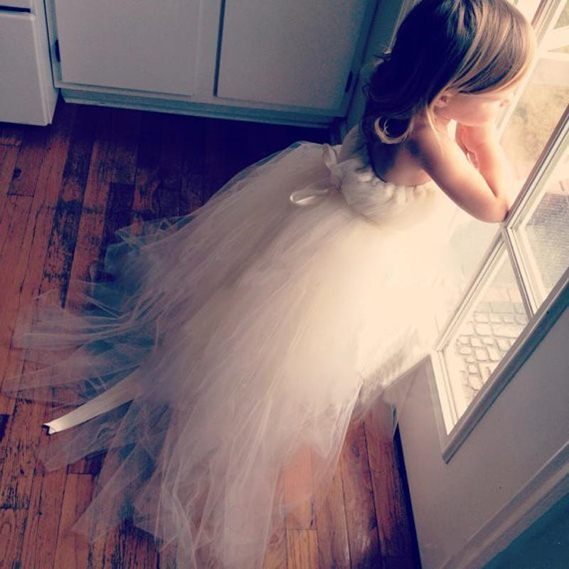 Lovely Tulle Princess Flower Girl Dress Lace-up Sweep Train