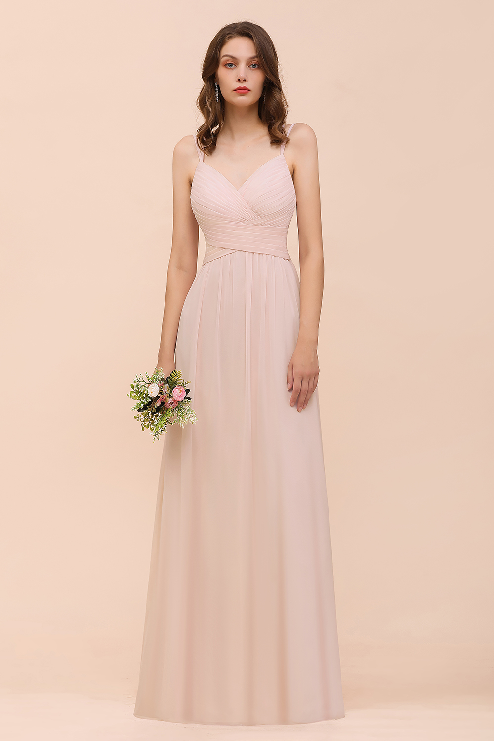 Gorgeous Pink Chiffon Bridesmaid Dresses with Straps