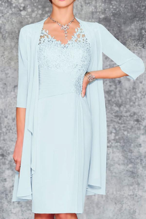 Elegant 2 Piece Chiffon Mother of the Bride Dress with Lace Appliques