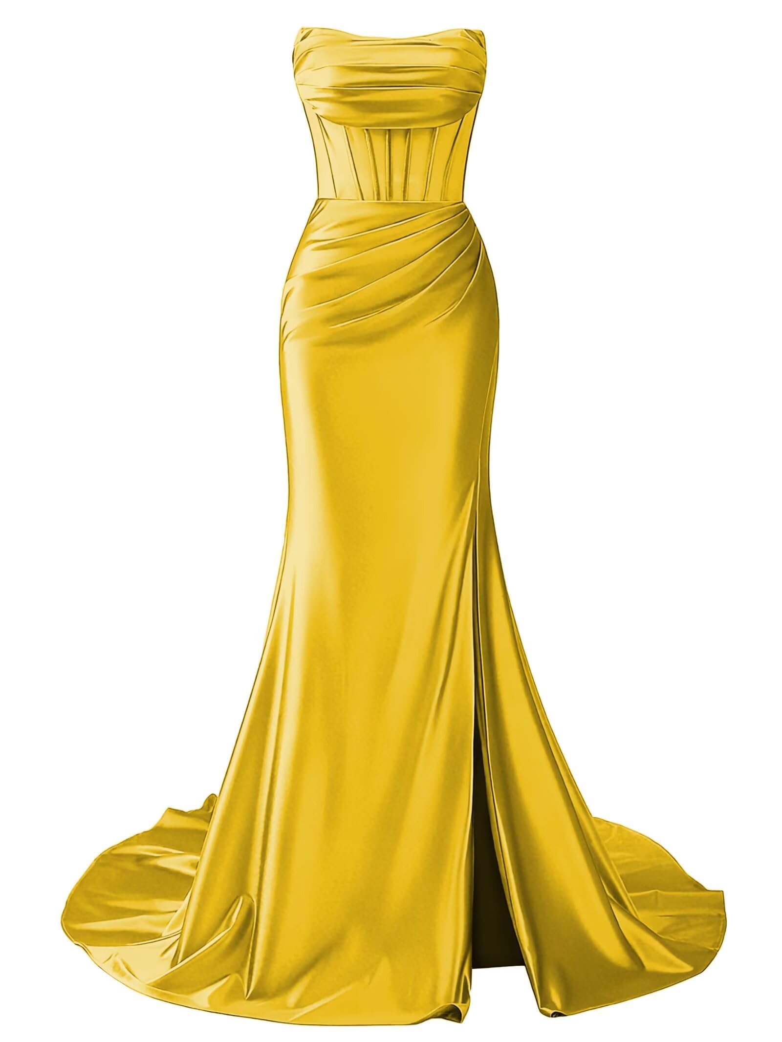 Strapless Satin Mermaid Long Prom Dresses with Slit 