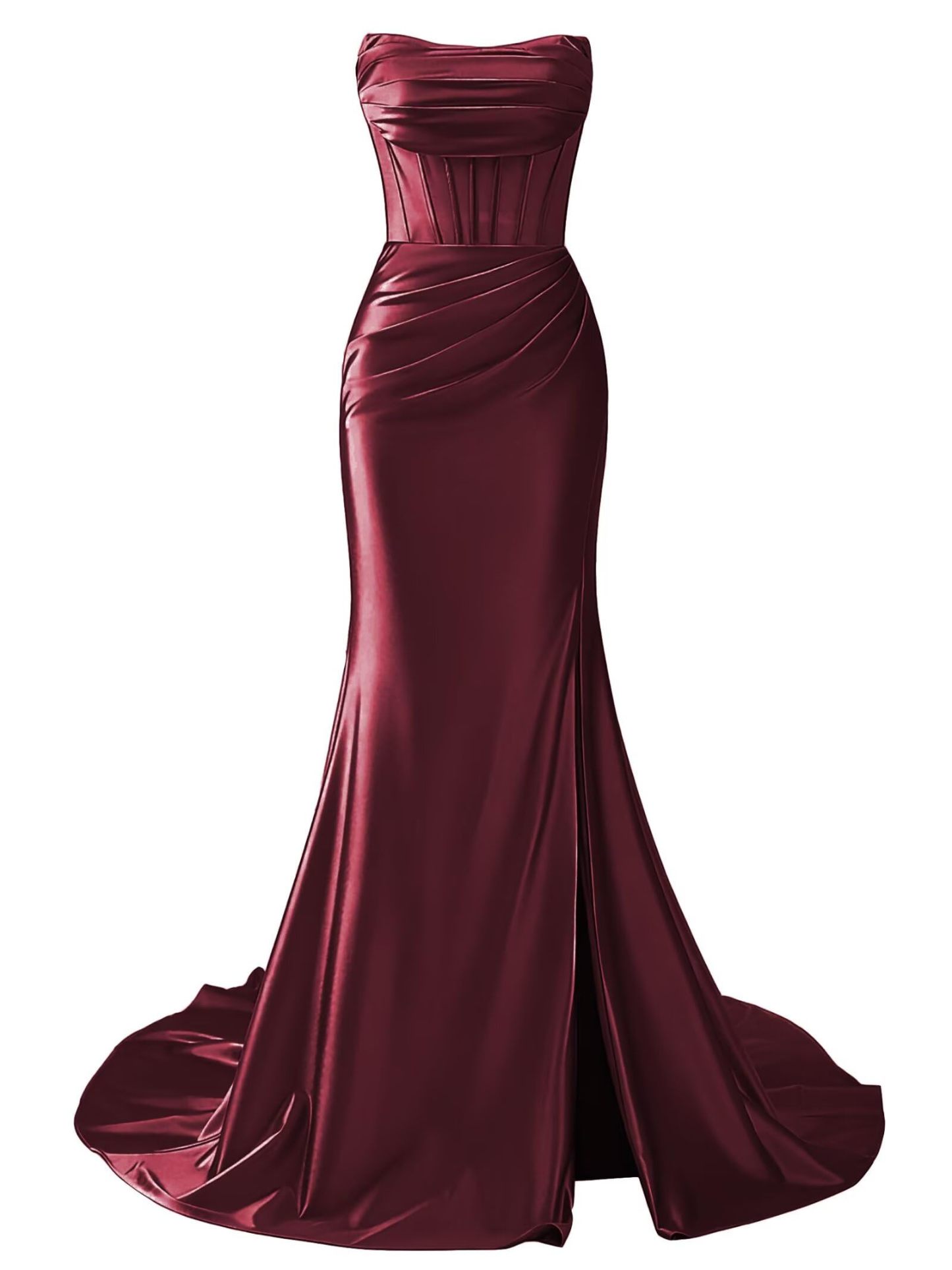 Strapless Satin Mermaid Long Prom Dresses with Slit 