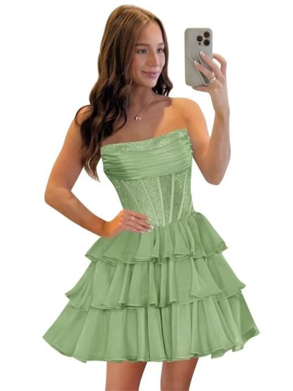  Sequin Chiffon Tiered A-Line Homecoming Dresses | Short Prom Dresses