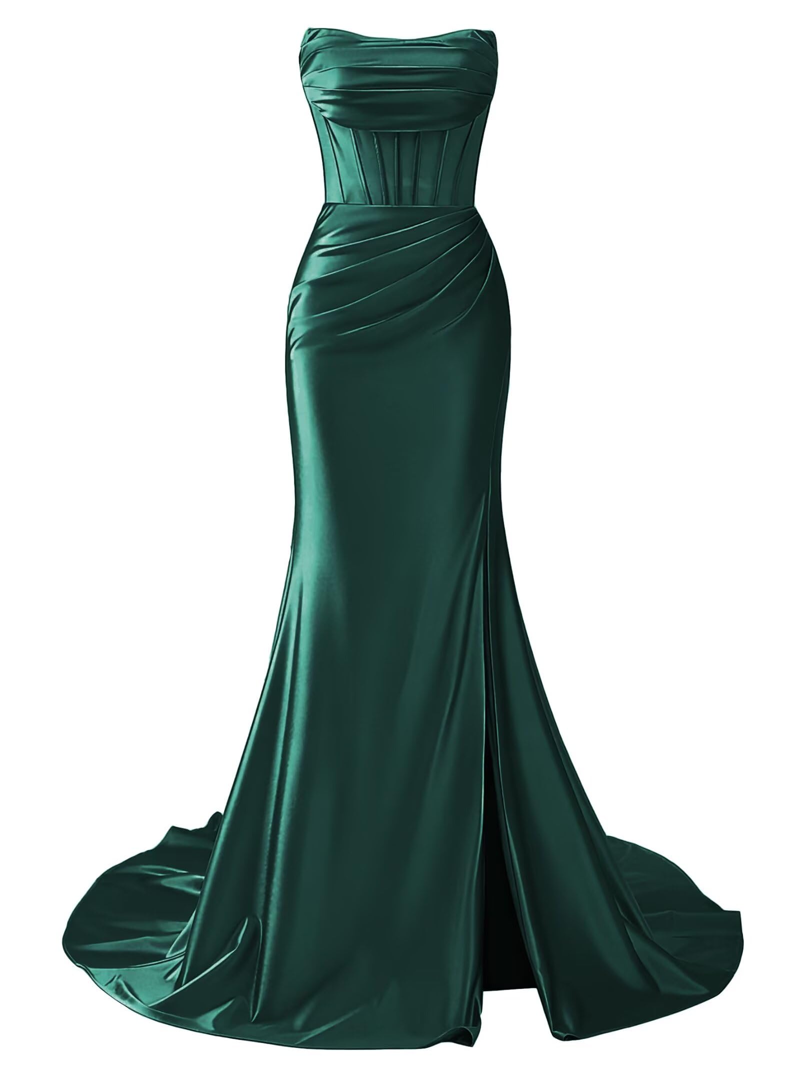 Strapless Satin Mermaid Long Prom Dresses with Slit 