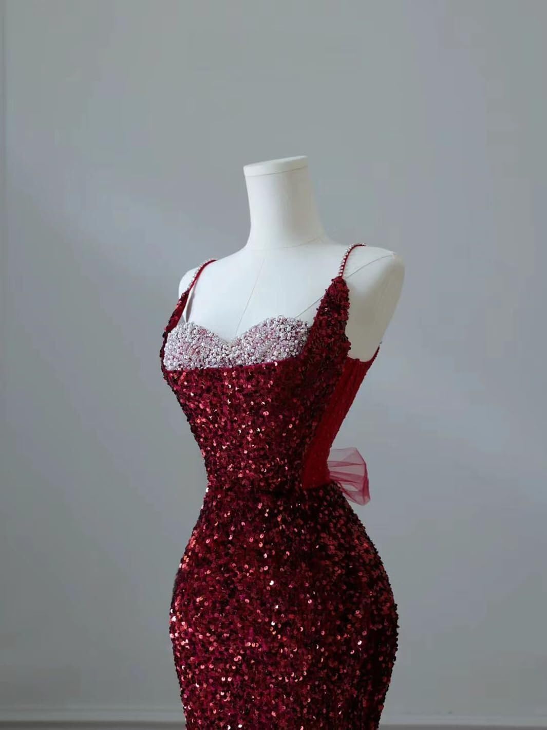 Spaghetti Straps Sequin Mermaid Long Prom Dresses  with Slit