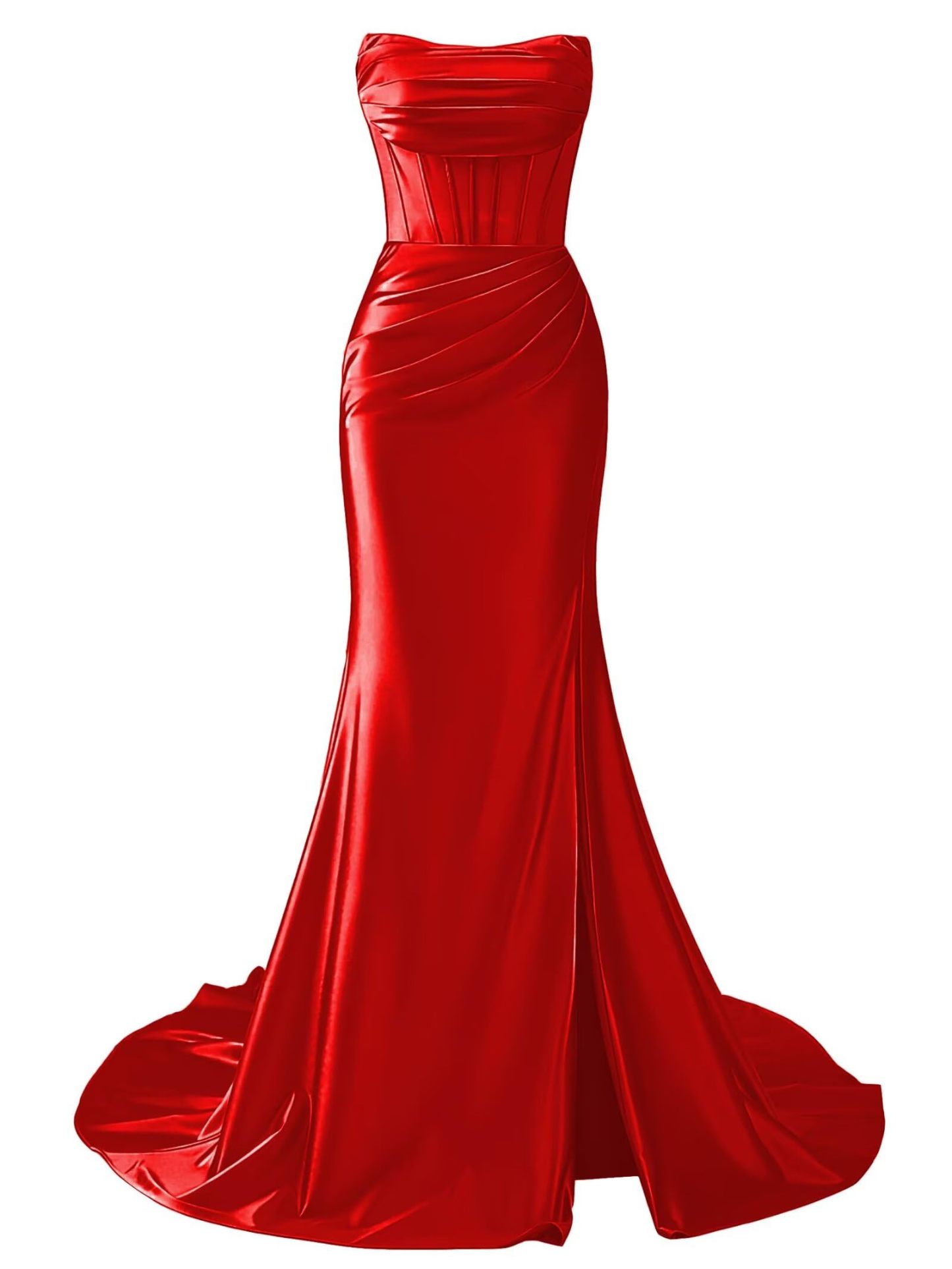 Strapless Satin Mermaid Long Prom Dresses with Slit 