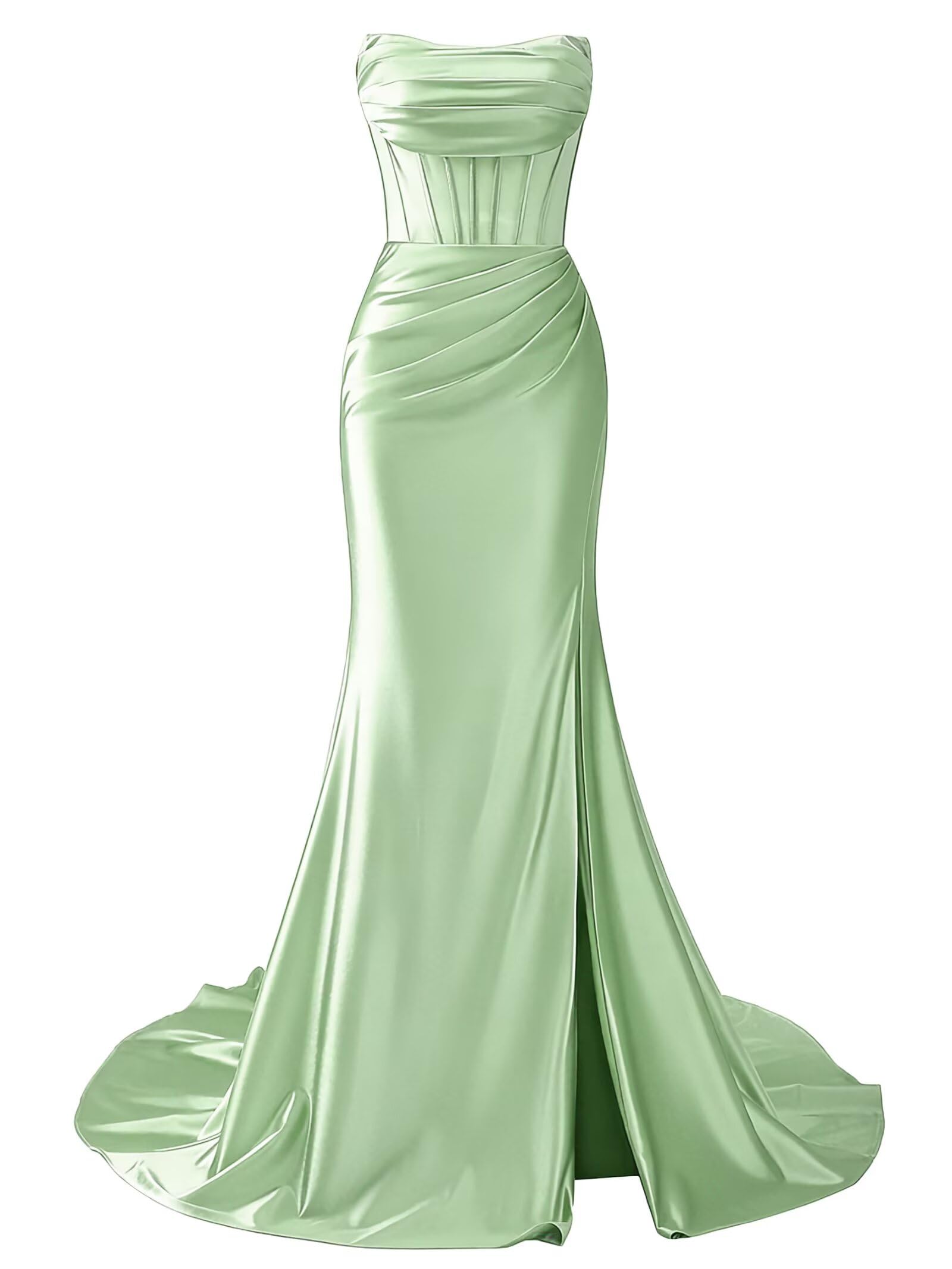 Strapless Satin Mermaid Long Prom Dresses with Slit 