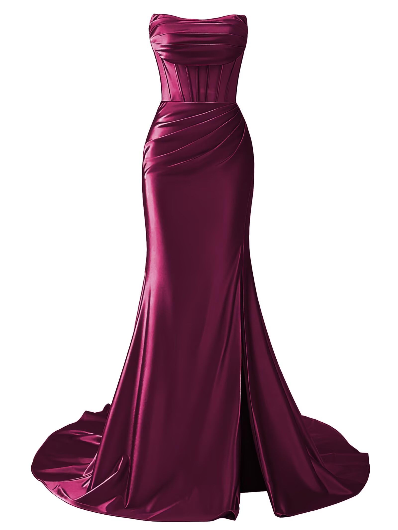 Strapless Satin Mermaid Long Prom Dresses with Slit 