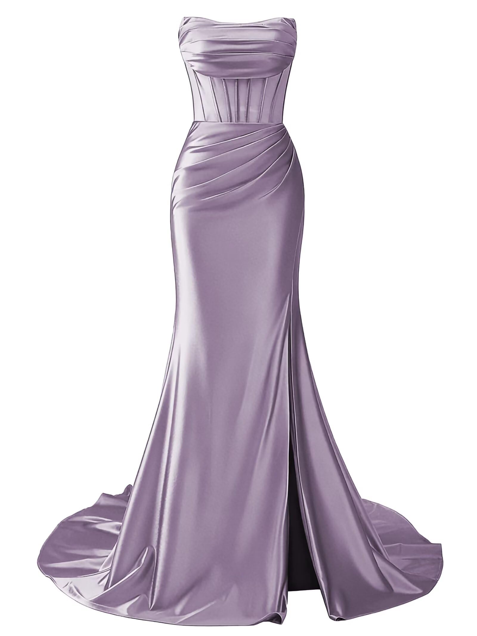 Strapless Satin Mermaid Long Prom Dresses with Slit 
