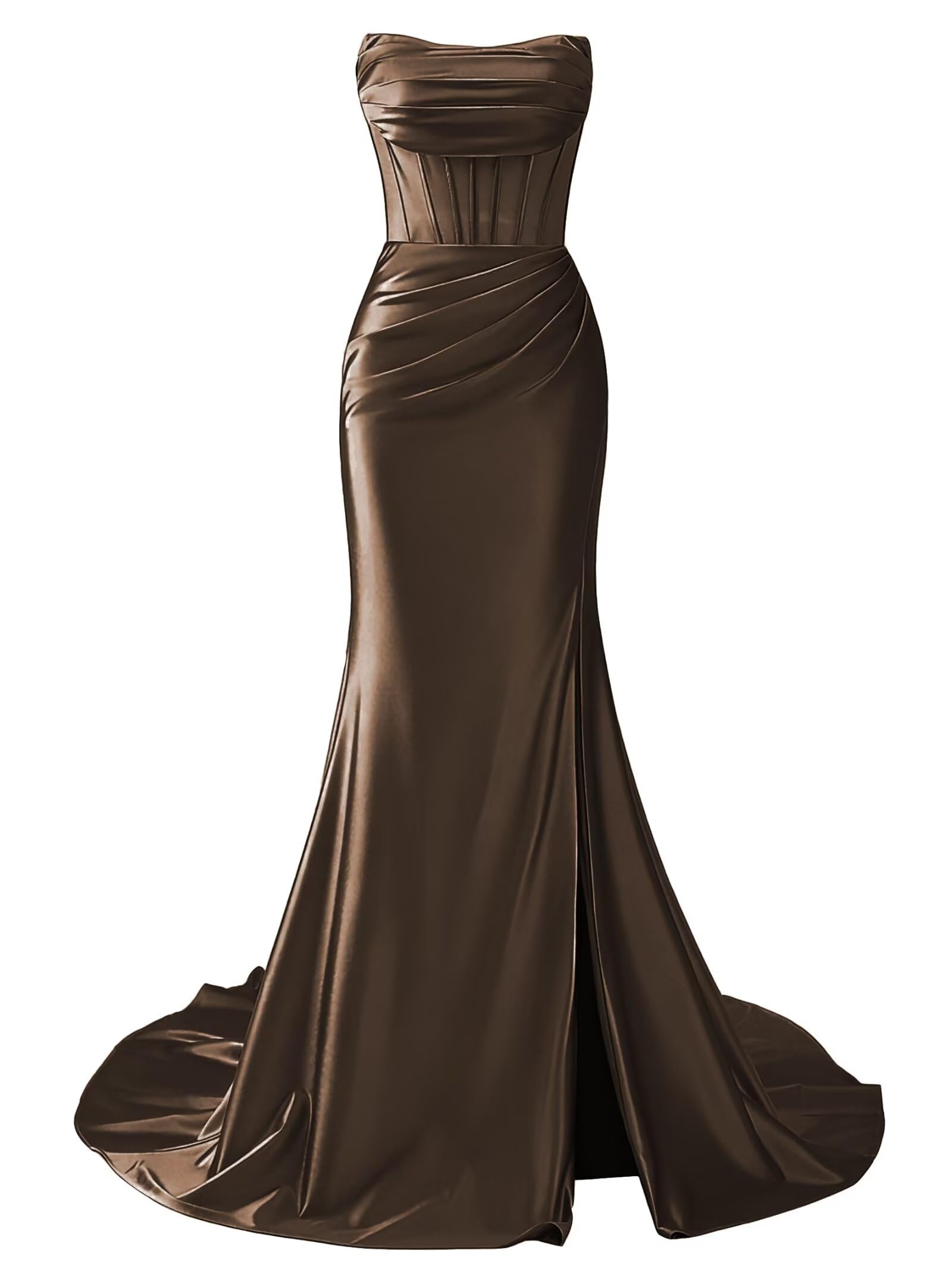 Strapless Satin Mermaid Long Prom Dresses with Slit 