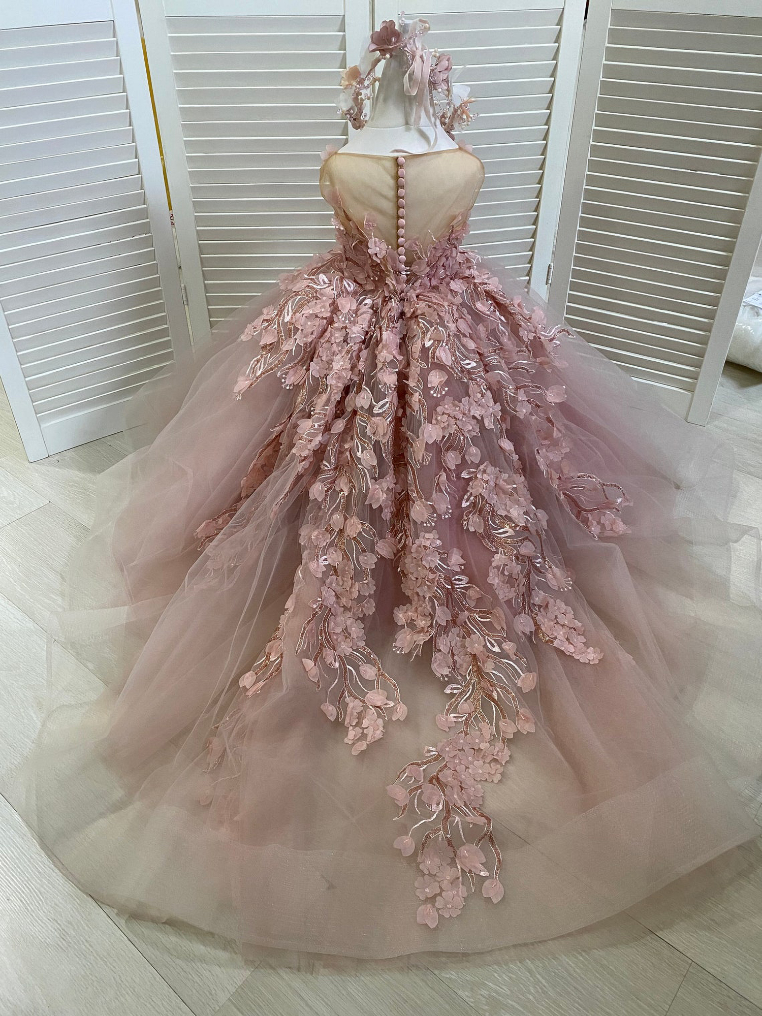 Elegant Floral Princess Flower Girl Dress Crew Neck Pageant Dress