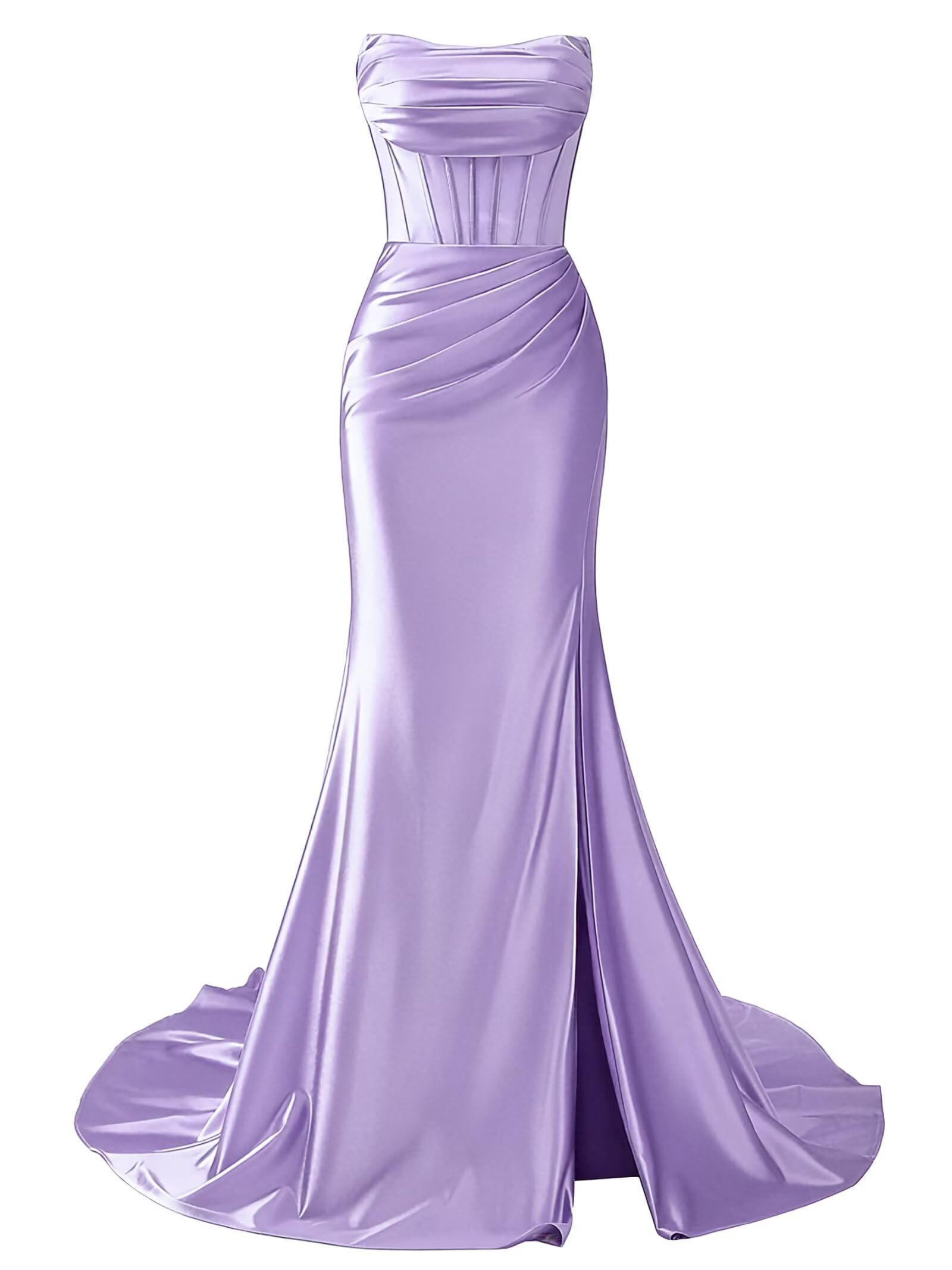 Strapless Satin Mermaid Long Prom Dresses with Slit 