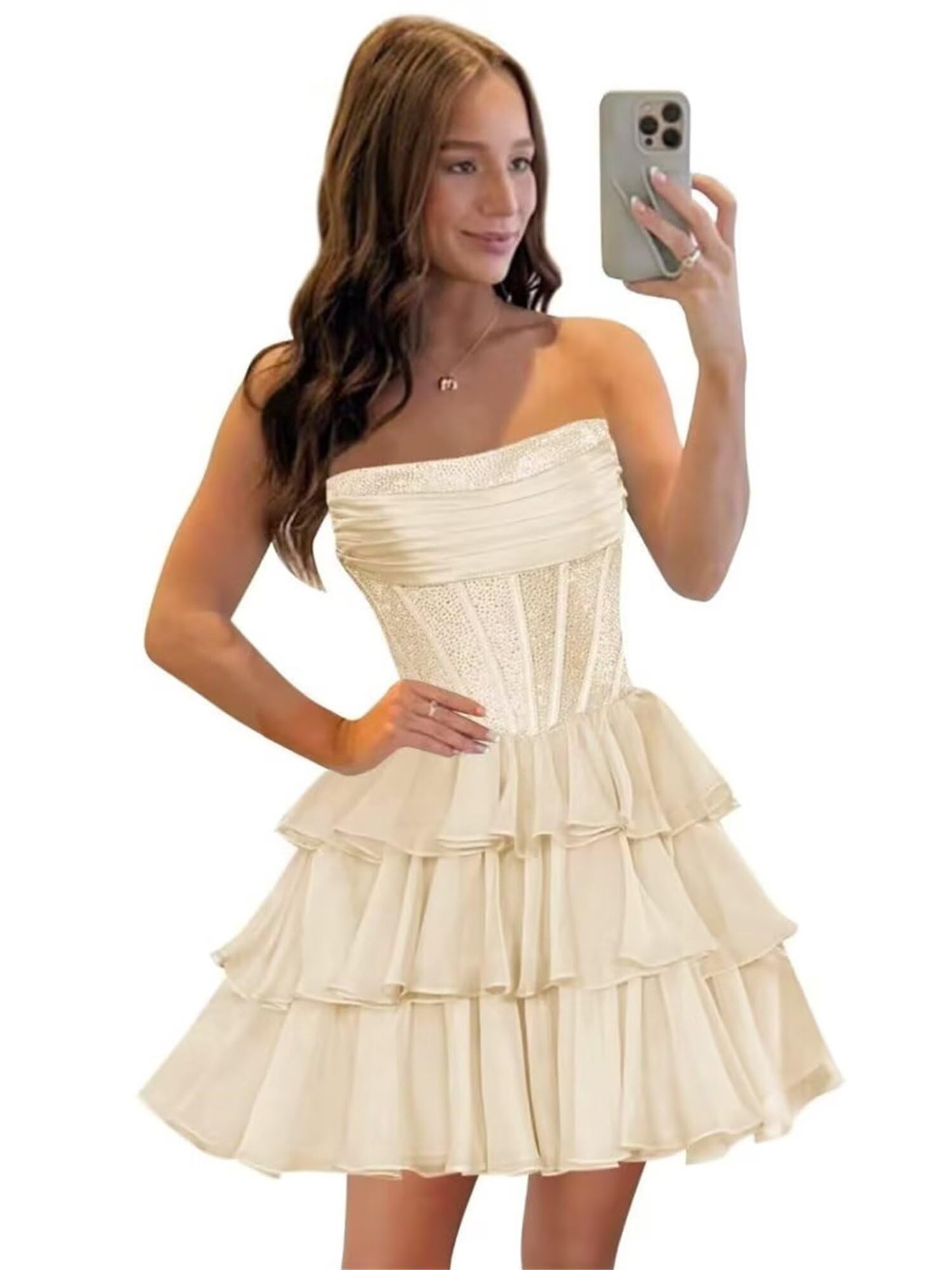  Sequin Chiffon Tiered A-Line Homecoming Dresses | Short Prom Dresses