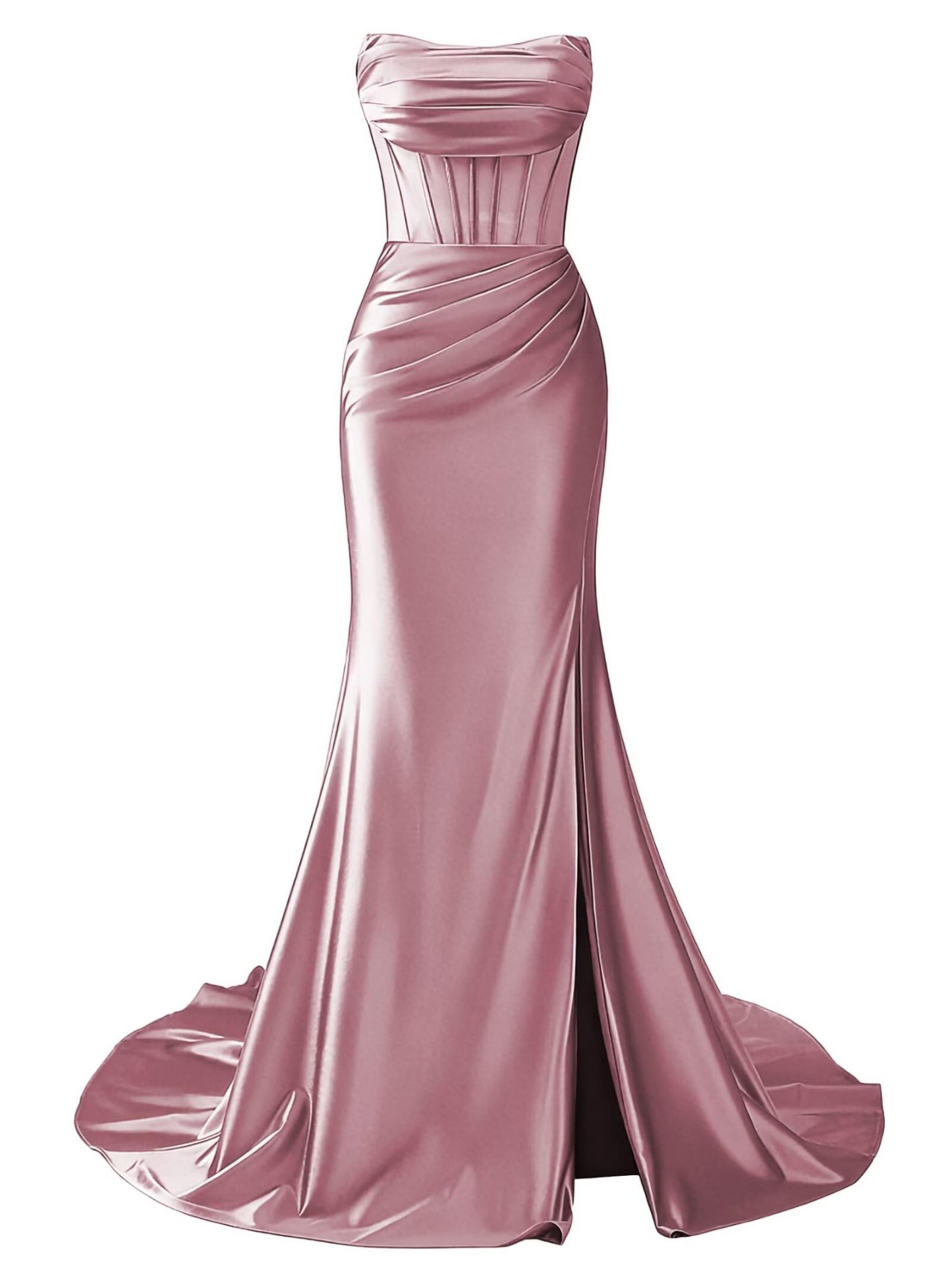 Strapless Satin Mermaid Long Prom Dresses with Slit 