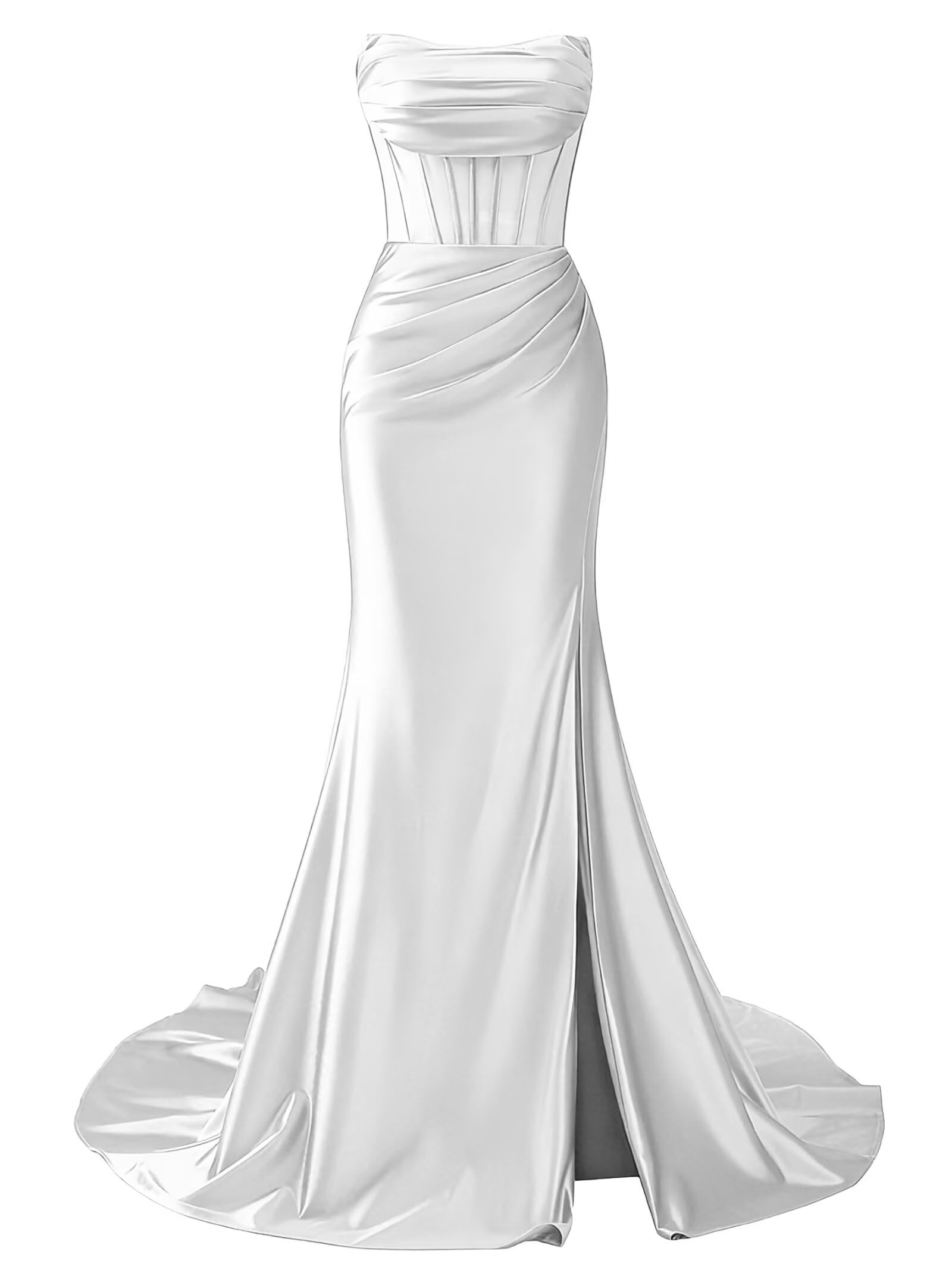 Strapless Satin Mermaid Long Prom Dresses with Slit 