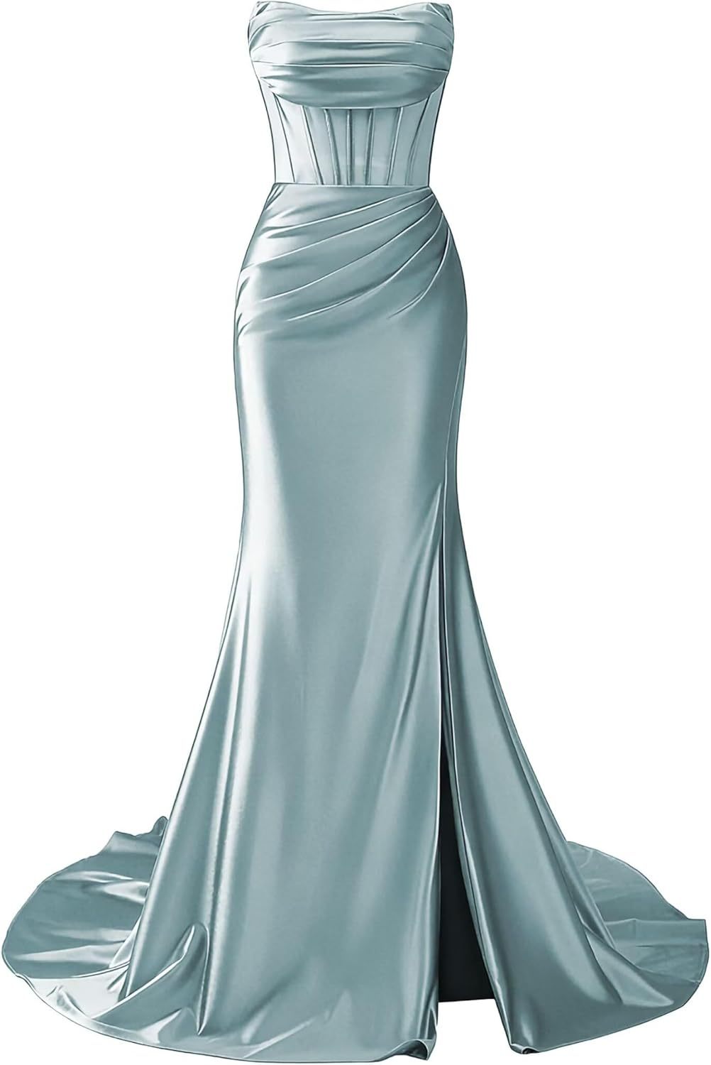 Strapless Satin Mermaid Long Prom Dresses with Slit 