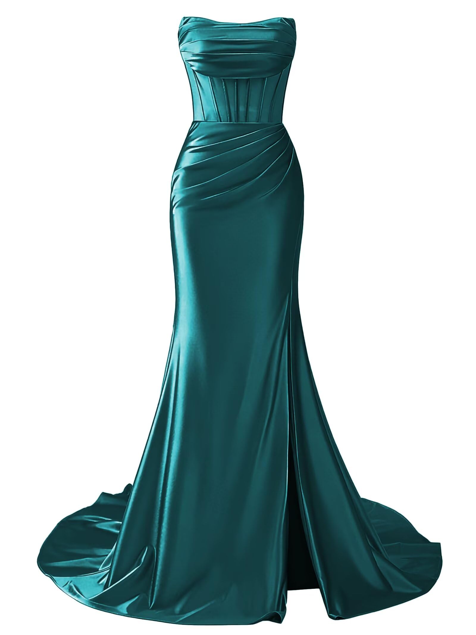 Strapless Satin Mermaid Long Prom Dresses with Slit 