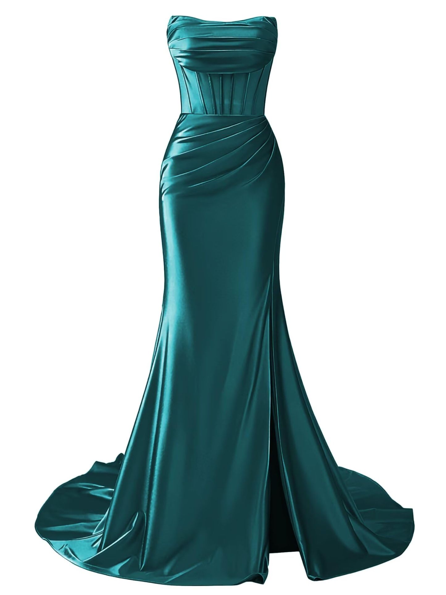 Strapless Satin Mermaid Long Prom Dresses with Slit 