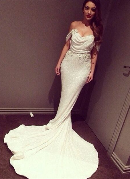 Glitz Off-the-Shoulder Sequins Prom Dress UKes UK Mermaid Floor Length