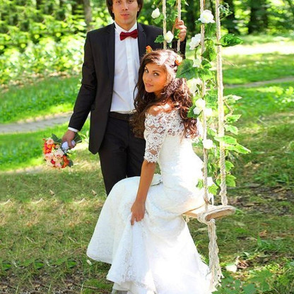 Modern Off-the-shoulder Half-sleeve Sexy Mermaid Wedding Dress With Lace