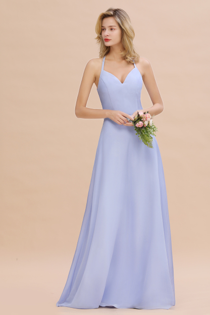 Halter V-Neck Sleeveless Long Lavender Bridesmaid Dresses