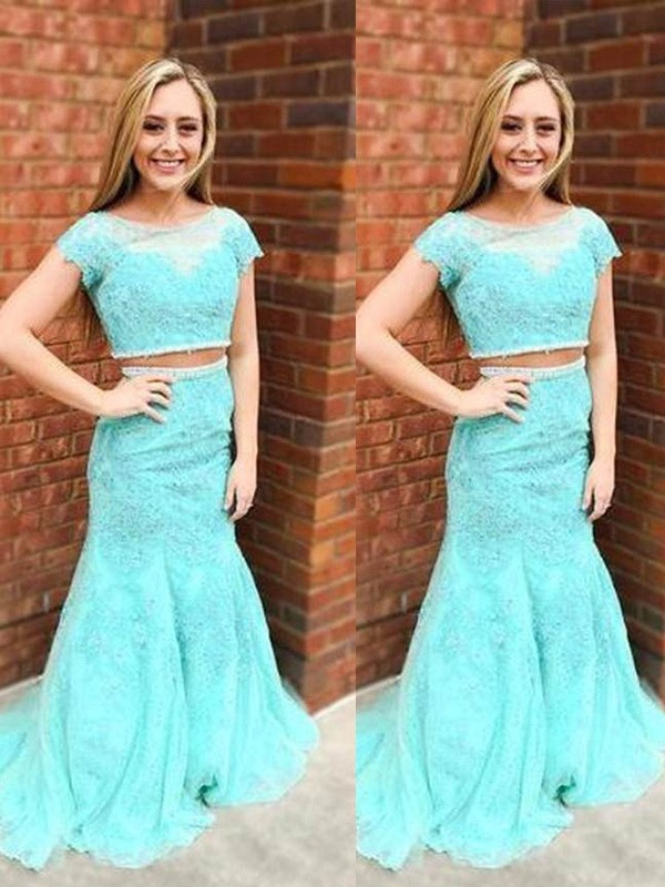 Sexy Jewel Lace Appliques Two Piece Prom Dress UKes UK Mermaid Sleeveless Evening Dress UKes UK