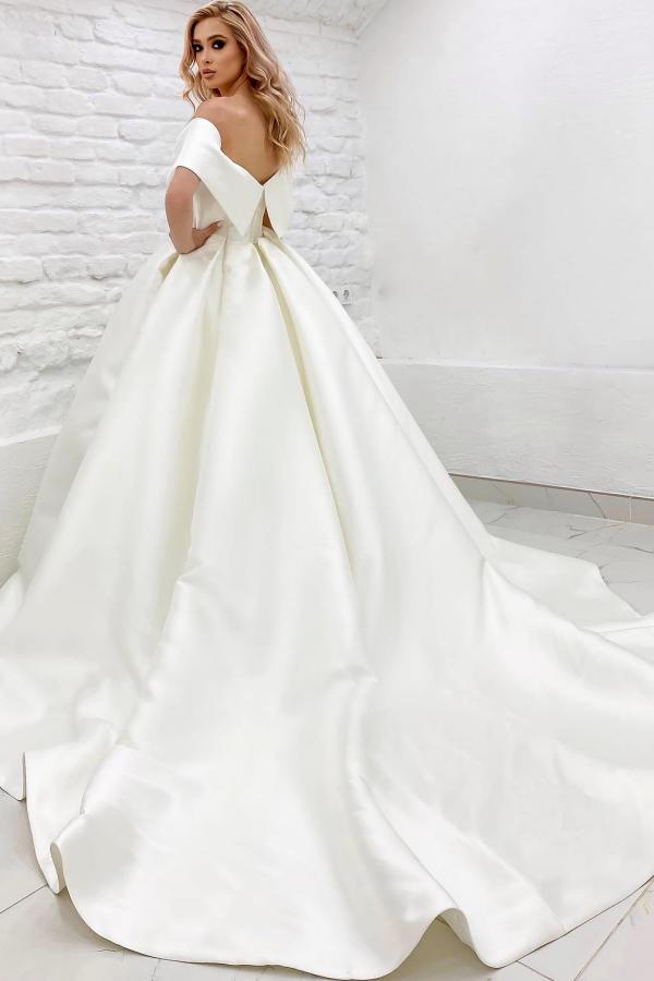 Elegant Off-the-Shoulder White Satin A-line Wedding Dresses-27Dress.co.uk