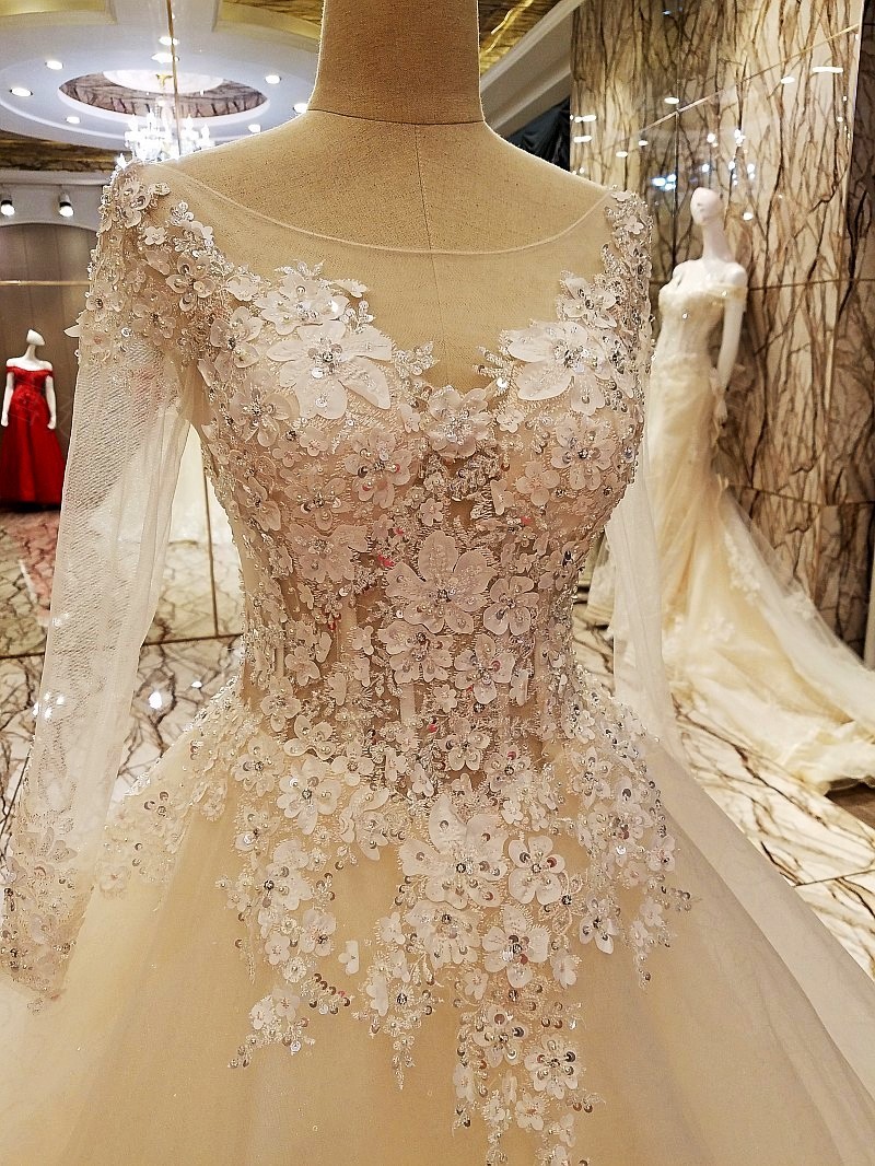 Ball Gown Long Sleeves Appliques Tulle Lace-up Wedding Dresses UK