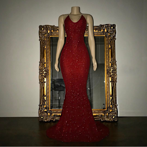 Mermaid Stunning Spaghetti-strap Sequined Sleeveless Long Prom Dress UK SP0311