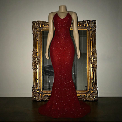 Mermaid Stunning Spaghetti-strap Sequined Sleeveless Long Prom Dress UK SP0311