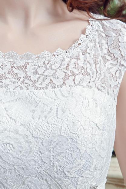 Elegant Illusion Lace Beadss Wedding Dress Cap Sleeve Zipper