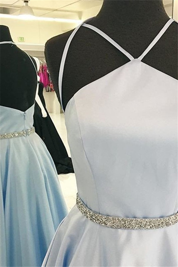 Sexy Halter Beads Prom Dress UKes UK Sexy Open Back Evening Dress UKes UK with Sash