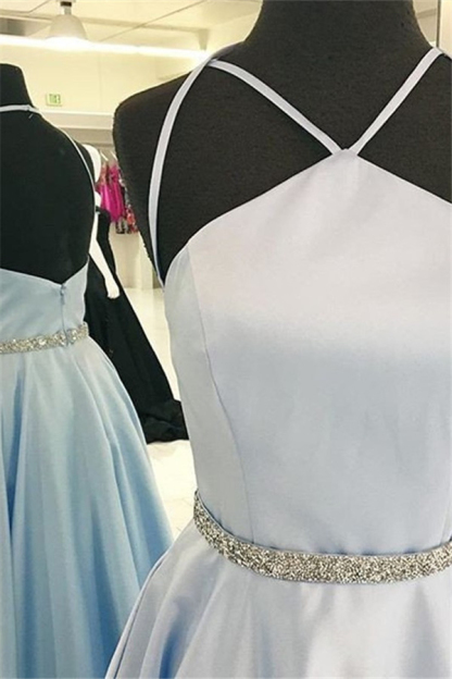 Sexy Halter Beads Prom Dress UKes UK Sexy Open Back Evening Dress UKes UK with Sash