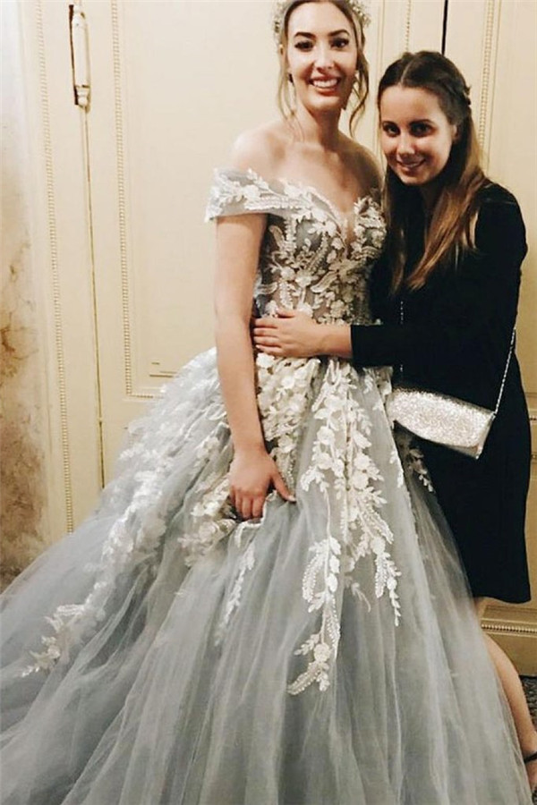 Lace Appliques Off-the-Shoulder Prom Dress UKes UK Lace up Ball Gown Sleeveless Evening Dress UKes UK