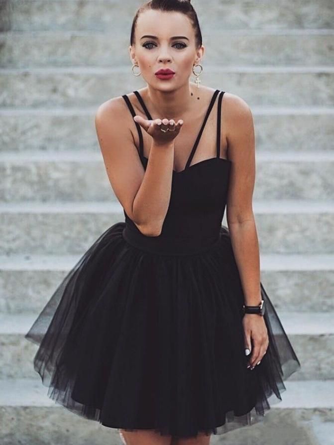 Chic Spaghetti-Straps Sweetheart Short A-Line Tulle Homecoming Dress
