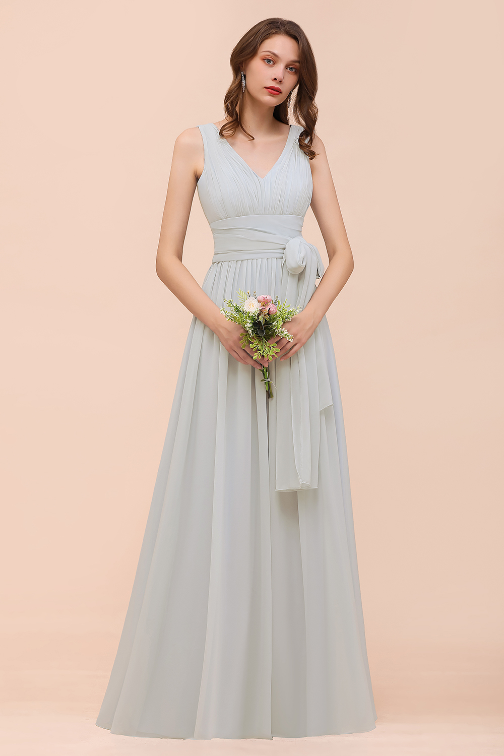 Gorgeous Sleeveless Mist Chiffon Bridesmaid Dresses V-Neck