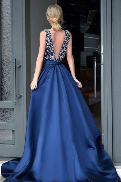 Sexy Crystal Elegant V-Neck Lace Appliques Prom Dress UKes UK Ribbon Sleeveless Evening Dress UKes UK