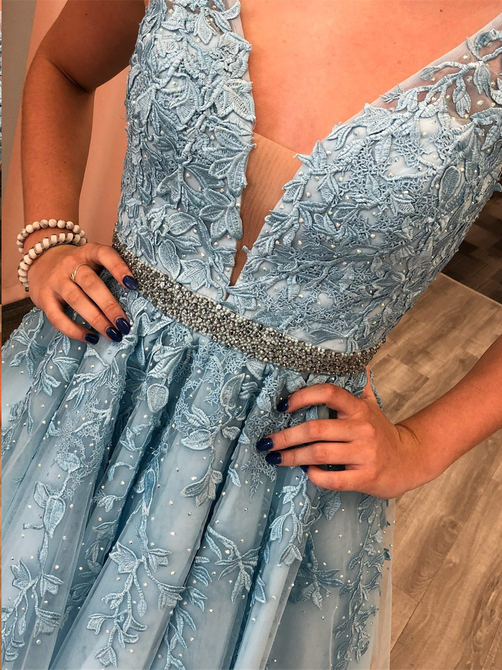 Illusion Appliques V-Neck Homecoming Dress