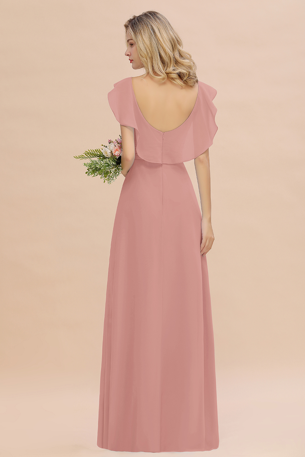V-Neck A-line Bridesmaid Dress Chiffon Long Wedding Party Dress with Split