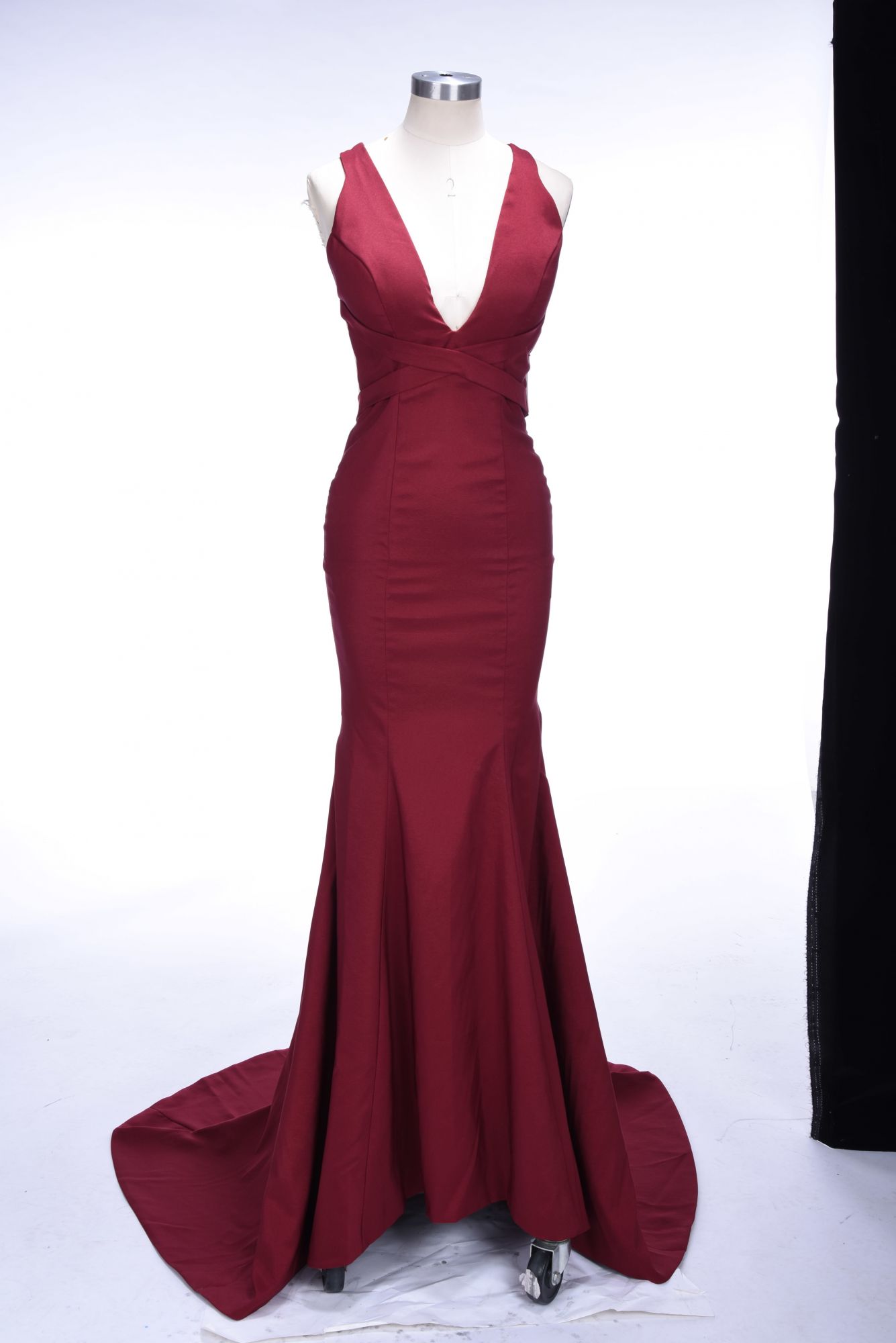 Sweep-Train V-neck Burgundy Elegant Mermaid Sleeveless Prom Dress UK sp0259