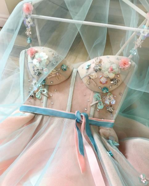 Sexy Flower Bowknot Spaghetti-Strap Prom Dress UKes UK Ribbons Sheer Sleeveless Evening Dress UKes UK with Beads