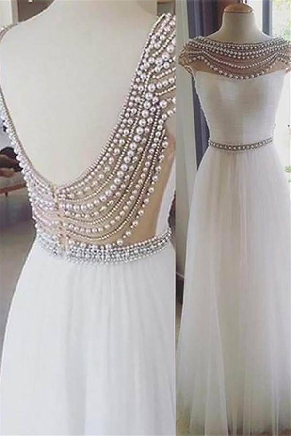 Sexy Jewel Beads Open Back Prom Dress UKes UK Sleeveless Tulle Evening Dress UKes UK with Sash