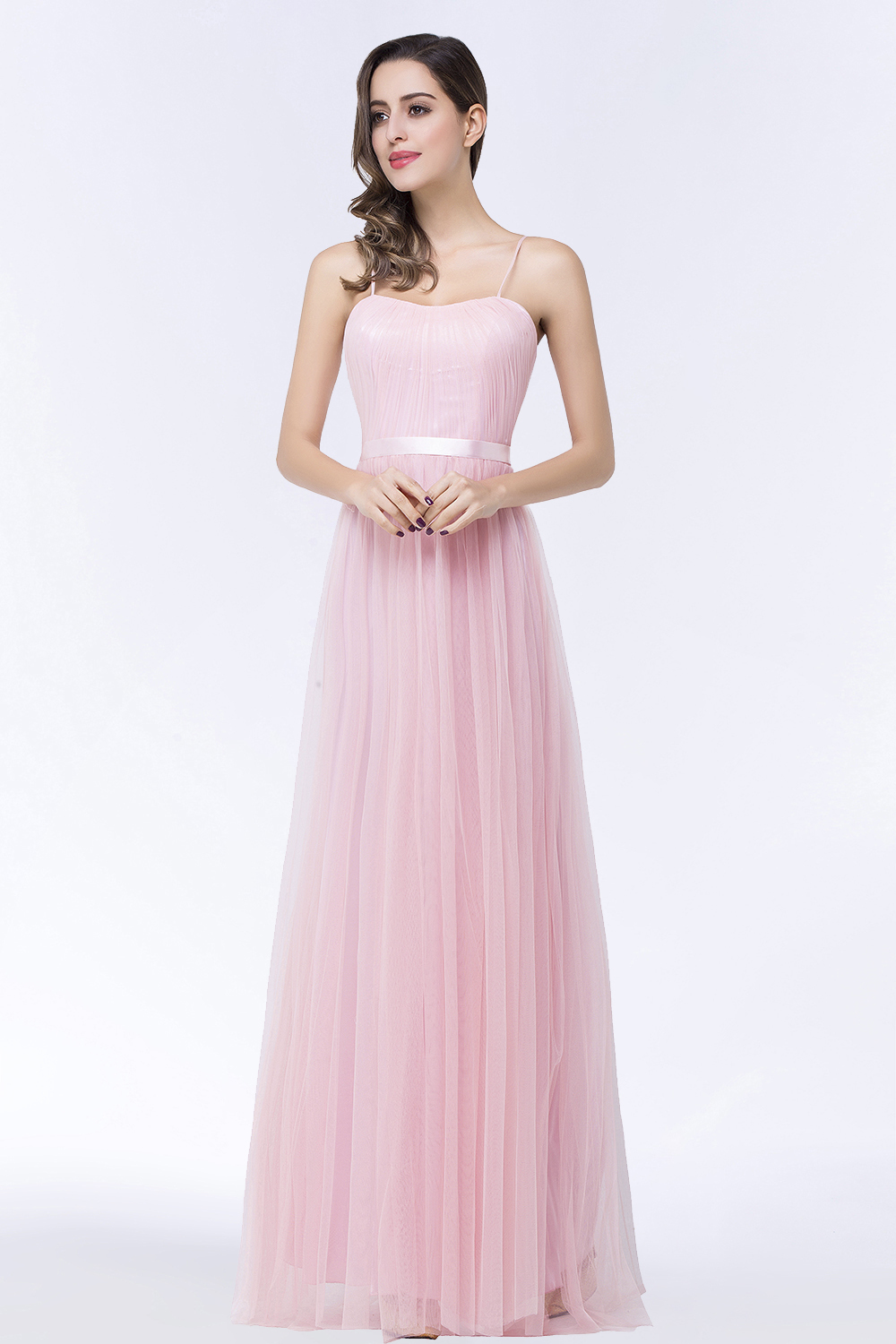 Modest Spaghetti-Straps Sweetheart Long Bridesmaid Dress