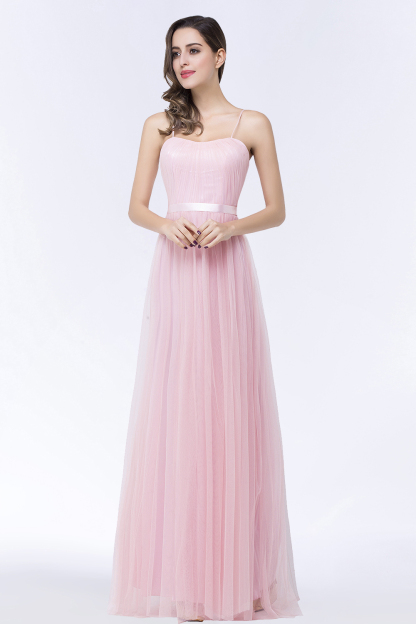 Modest Spaghetti-Straps Sweetheart Long Bridesmaid Dress