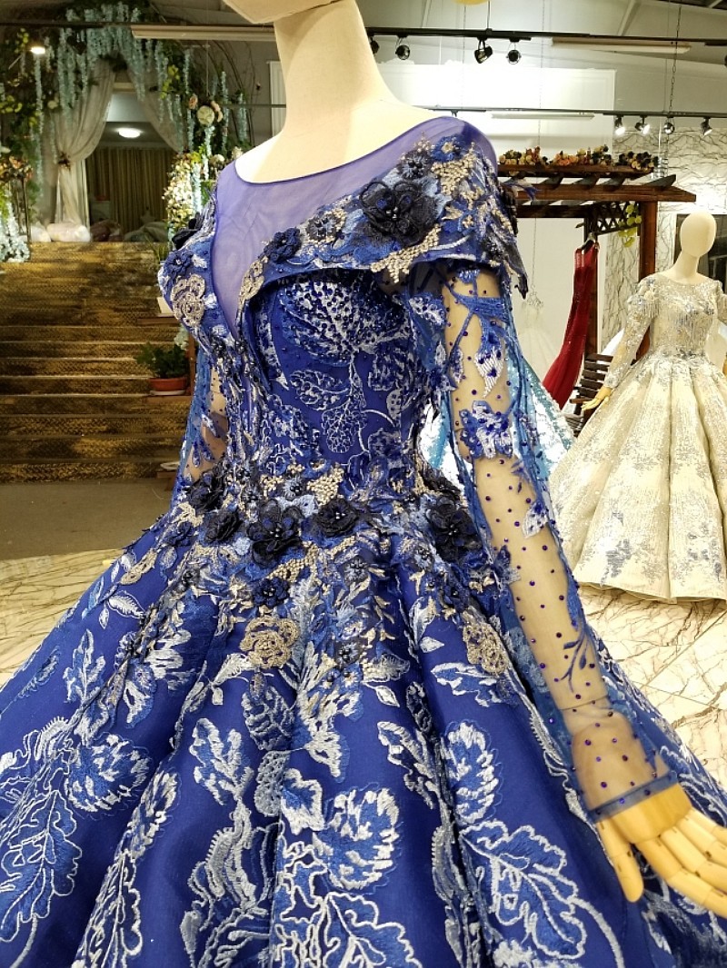 Sweep Train Long Sleeves Applique Ball Gown Long Prom Dress UK UK