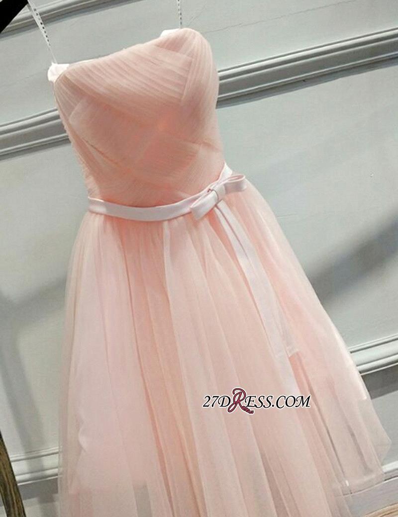 Short Romantic Strapless Ruched-Top With Sash Homecoming Dress UKes UK